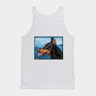 Gorgeous Doberman Painting on Blue Background Tank Top